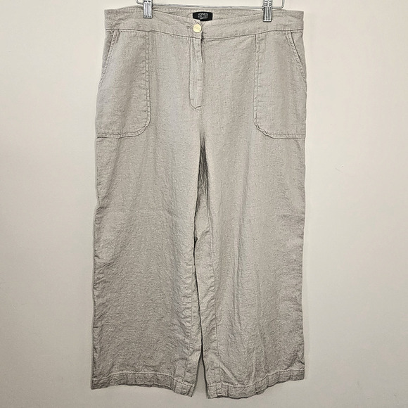 Jones New York Women's High Rise Linen Blend Wide Leg Cropped Pants Tan Sz 10 - Picture 1 of 5